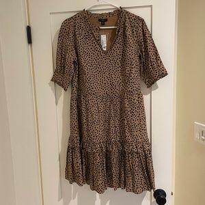 Jcrew Tiered Popover Poplin Leopard Dot Dress